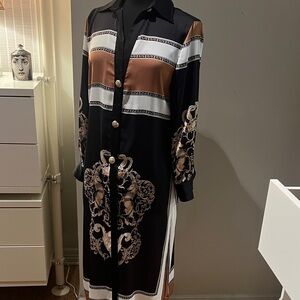 Alberto Makali Black and Brown Long Sleeve Dress. Very Versace. Never worn.